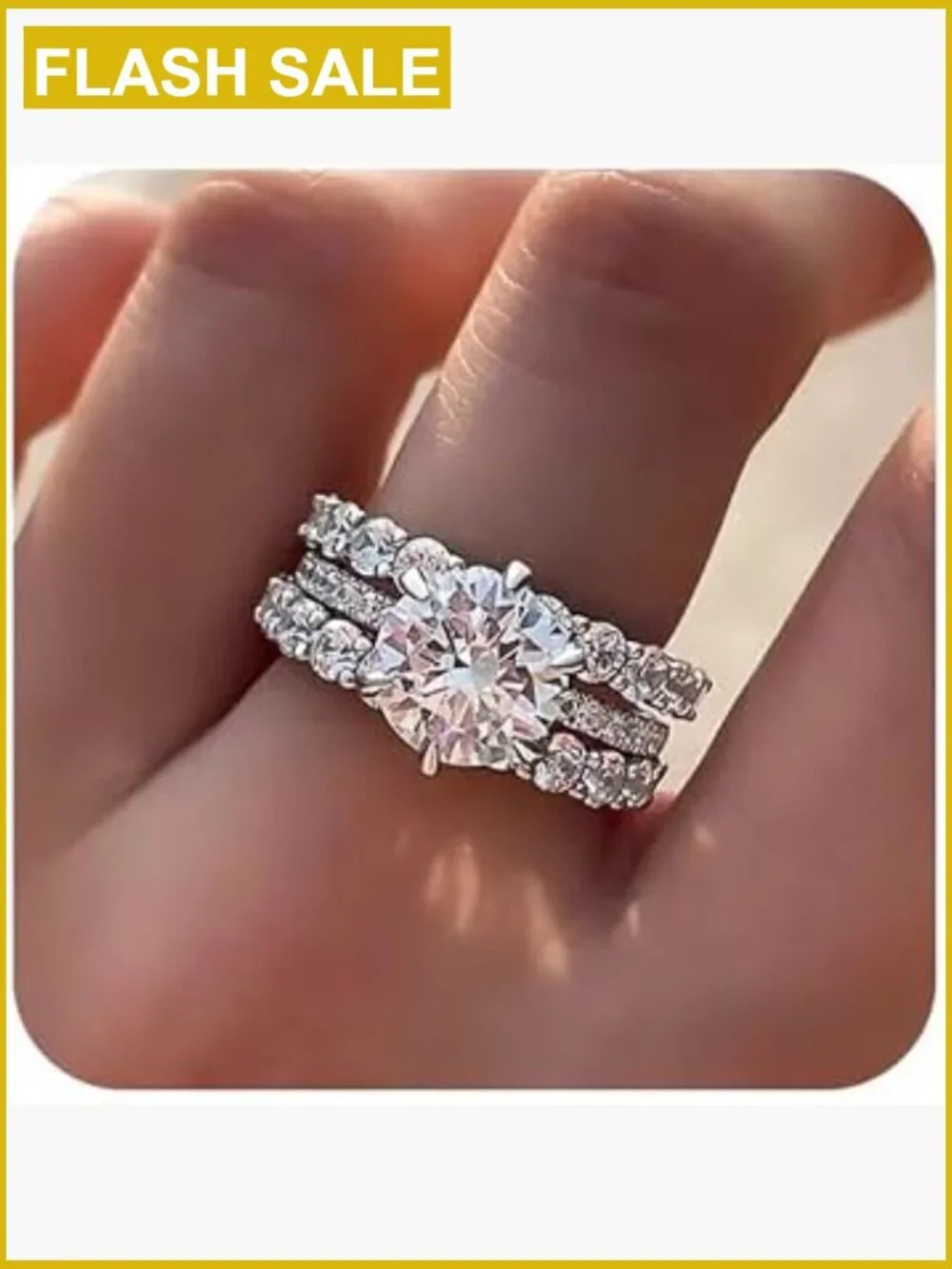 3 Piece Sterling Silver Cushion Cut Diamond Ring Set Engagement Band